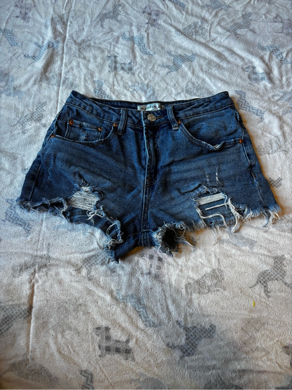 Madden Girl Dark Blue Distressed Denim Cutoff Shorts